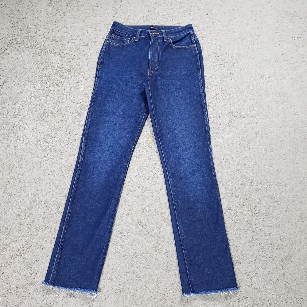 Khaite Vanessa Dark Wash Denim High Rise Jeans Size 25 Raw Hem Straight Stretch